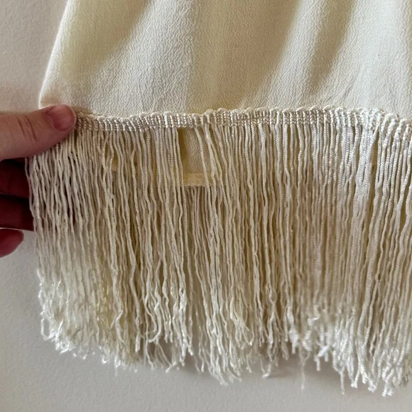 Boho Embroidered Peasant Dress Cream Fringe Festival Tunic Midi S - Picture 8 of 14